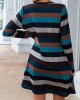 Pocket Long Sleeve Multi Color Striped Dress