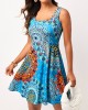 Wide Strap Sky Blue Tribal Print Dress