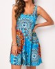 Wide Strap Sky Blue Tribal Print Dress