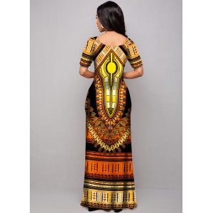 Short Sleeve Tribal Print Round Neck Dress