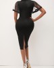 Sequin Black V Neck Mesh Stitching Bodycon Dress