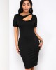 Short Sleeve Back Slit Cutout Front Dress