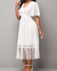 Lace Stitching V Neck Butterfly Sleeve White Dress