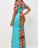 Cyan Tribal Print Short Sleeve V Neck Dress