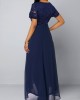 Chiffon Lace Stitching Asymmetric Hem Navy Blue Dress