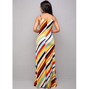 Rainbow Stripe Spaghetti Strap Maxi Dress