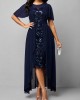 Sequin Embroidered Chiffon Round Neck Dress