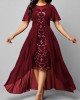 Sequin Embroidered Chiffon Round Neck Dress