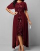 Sequin Embroidered Chiffon Round Neck Dress