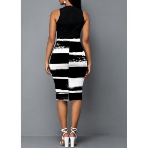 Cross Halter Color Block Graffiti Print Dress