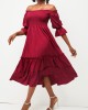 Wine Red Smocked Off Shoulder Valentines Dress