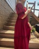 Wine Red Smocked Off Shoulder Valentines Dress