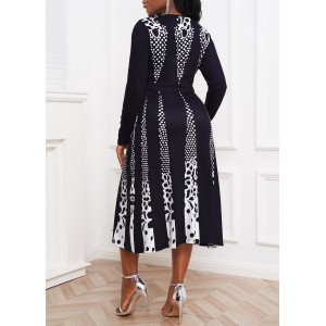 Contrast Long Sleeve Polka Dot Dress