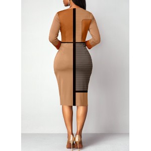 Geometric Print Patchwork Light Camel Bodycon Dress