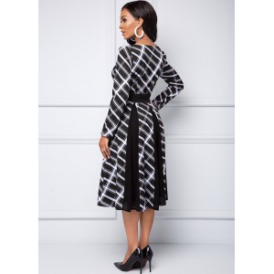 V Neck Long Sleeve Plaid dress