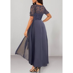 Lace Stitching Asymmetric Hem Dusty Purple Dress