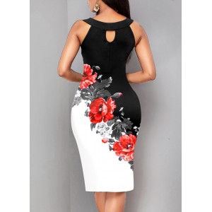 White Floral Print Ladder Cutout Dress