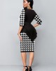 Faux Two Piece Houndstooth Print Black Dress