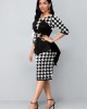 Faux Two Piece Houndstooth Print Black Dress