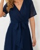 Chiffon Cut Flowers Belted Navy Blue Dress