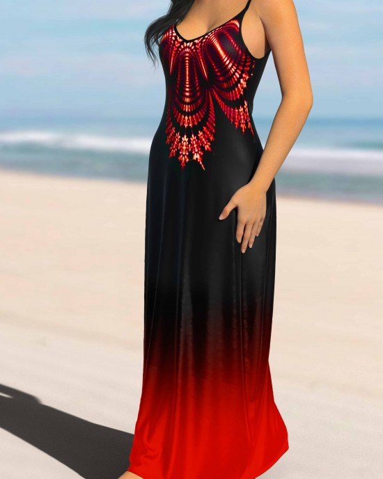 Tribal Print Ombre Strappy Maxi Dress