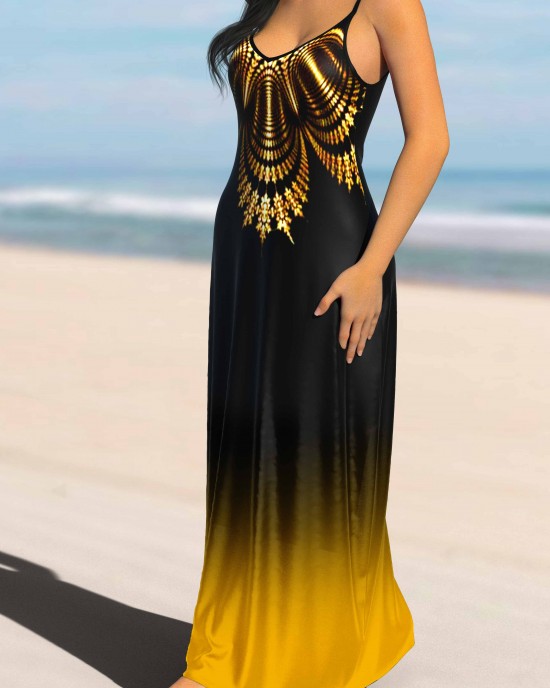 Tribal Print Ombre Strappy Maxi Dress