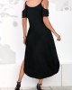 Cold Shoulder Black Double Side Pockets Dress