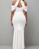 Cold Shoulder Bib Neck White Mermaid Dress