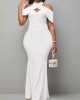 Cold Shoulder Bib Neck White Mermaid Dress