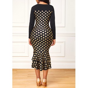 Polka Dot Hot Stamping Black High Low Dress