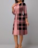 Pink 3/4 Sleeve Plaid Faux Two Piece Dress