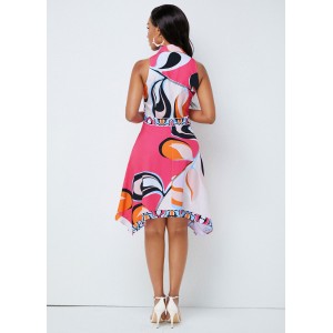 Printed Asymmetric Hem Turndown Collar Dress