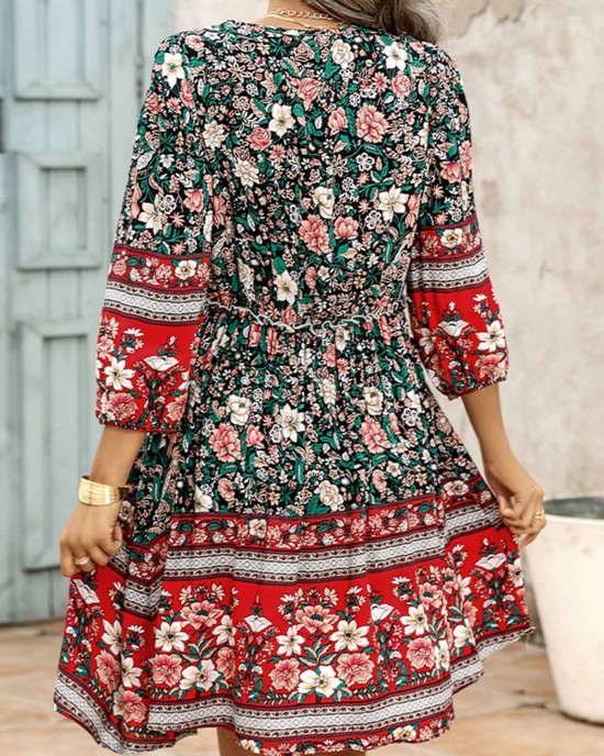 Red Stringy Selvedge Floral Print Dress