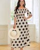 Smocked Off Shoulder Polka Dot Dress