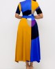 Belted Geometric Print Color Block Dress