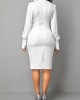 Bow Collar White Long Sleeve Dress