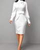 Bow Collar White Long Sleeve Dress