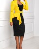 Flounce Long Sleeve Faux Two Piece Yellow Dress