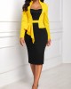 Flounce Long Sleeve Faux Two Piece Yellow Dress