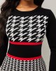 Round Neck Houndstooth Print Long Sleeve Sweater Dress