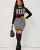 Round Neck Houndstooth Print Long Sleeve Sweater Dress