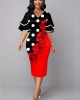 Polka Dot Layered Bell Sleeve Color Block Dress