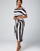 Short Sleeve Striped Skew Neck Dress