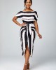 Short Sleeve Striped Skew Neck Dress