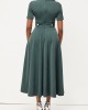 Decorative Button Split Neck Blackish Green Dress