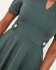 Decorative Button Split Neck Blackish Green Dress