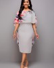 Floral Print 3/4 Sleeve Bodycon Dress