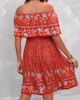 Bohemian Print Orange Red Off Shoulder Dress