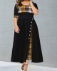 Decorative Button Ginger Plaid Round neck Dress