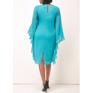 Ruffle Sleeve Faux Two Piece Turquoise Dress